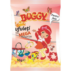 BUGGY PUFULETI MEGA SURPRIZE FETE 50G 14PG/SAC-CORNETI